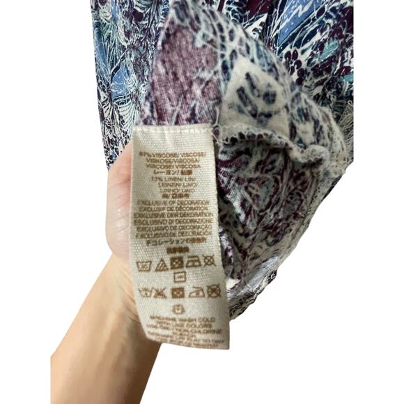 Free People Nouveau Printed Top Women's Casual Lace High Low Linen Western Boho - Picture 6 of 8